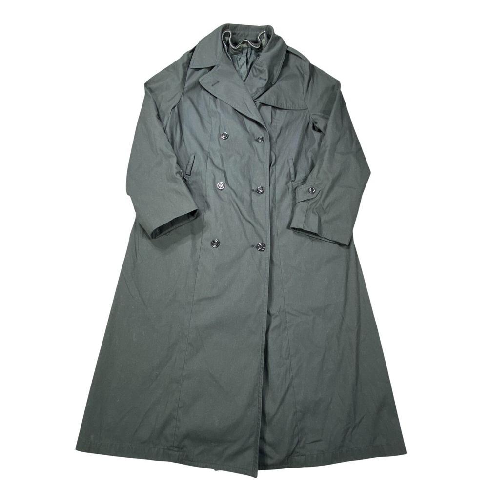 DSCP Womens Trench Coat Size 14R Gray Double Breasted Military Rain Coat Jacket